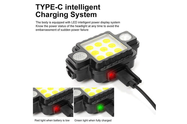 Costcom 5 Modes COB LED Head Torch USB Rechargeable Headlamp Headlight Waterproof Lamp