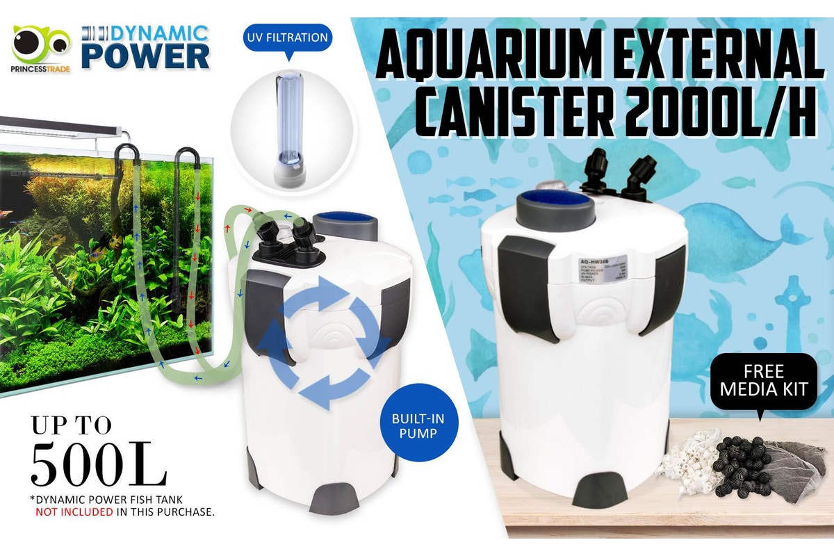 Aquarium UV Light External Canister Filter 2000L/H + Media Kit