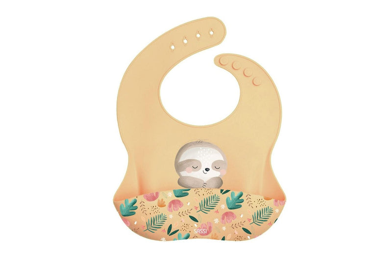 2x Sassi Silicone Bib Gnawy The Sloth Baby Childrens Tableware Cutlery 6m+