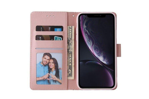For Apple iPhone XR Case Marble Painting Pattern With Lanyard Flip Wallet Case Leather Card Slots Stand Cover (Rose Gold Gilding)