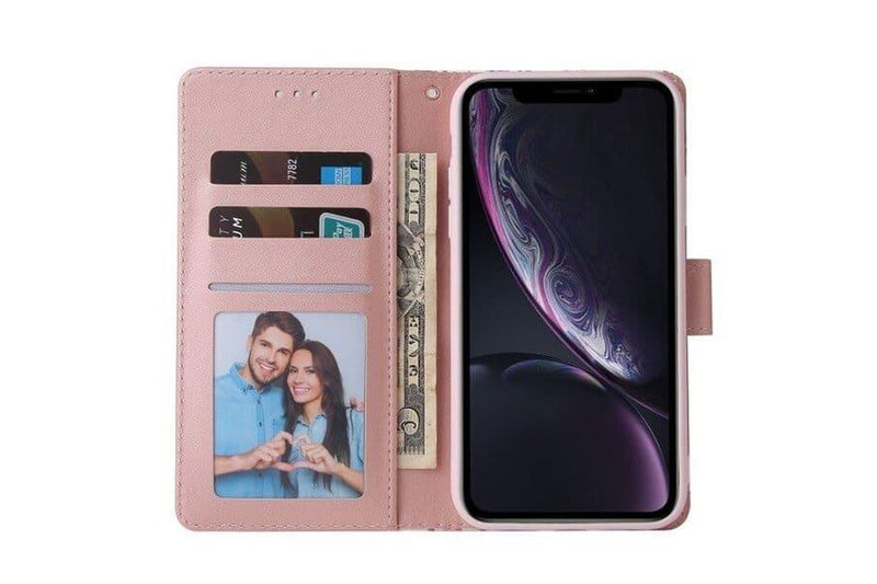 For Apple iPhone XR Case Marble Painting Pattern With Lanyard Flip Wallet Case Leather Card Slots Stand Cover (Rose Gold Gilding)