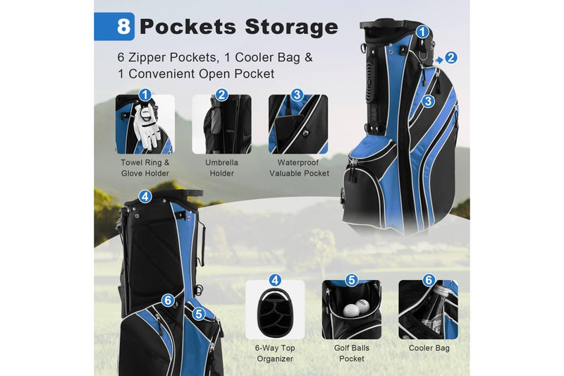 Costway Golf Stand Cart Bag w/6 Way Divider Carry Organizer Pockets Storage Navy