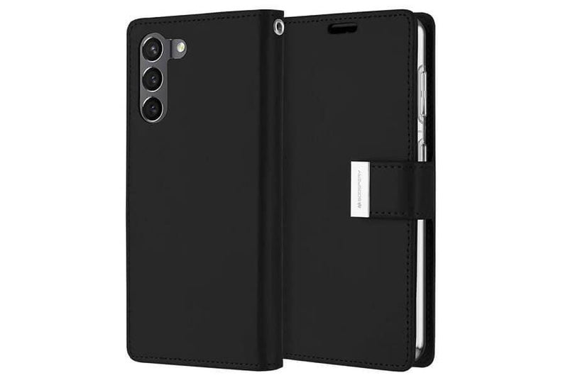 Goospery Samsung Galaxy S22 Rich Diary Wallet Flip Case Leather Card Slots Magnetic Cover (Black)