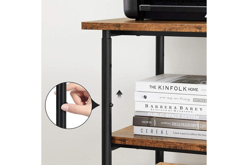 Adjustable Rustic Brown and Black 3-Tier Machine Cart with Wheels - OPS003B01