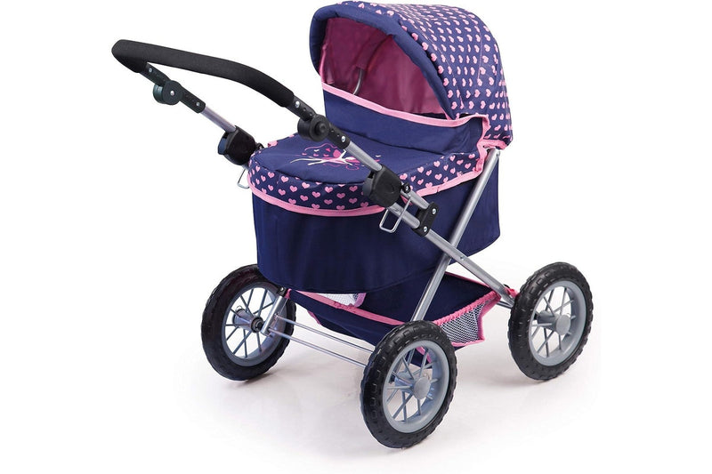 Trendy Dolls Pram, Foldable with Height-Adjustable Handle, Blue and Pink