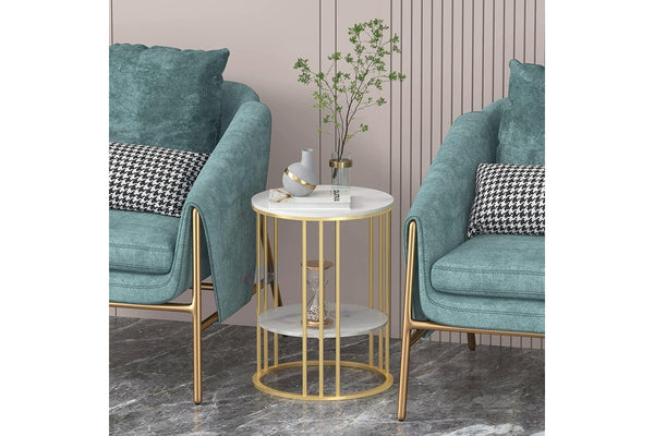 Top Tier Round Bedside table, Marble (Gold)