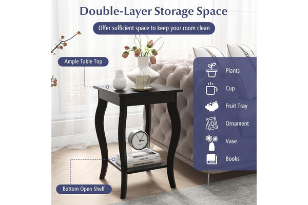 Giantex 2-Tier Bedside Table Accent End Tables w/Open Storage Shelves Home Office Plant Stand Side Table Black