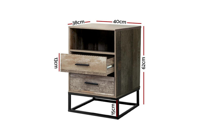 Artiss Bedside Table 2 Drawers with Shelf - BADAN