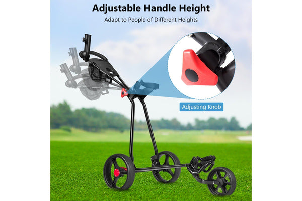 Foldable 3 Wheel Golf Push Cart Golf Buggy Golf Pull Trolley w/Scorecard & Drink Holder & Mesh Bag & Sand Bucket Hook
