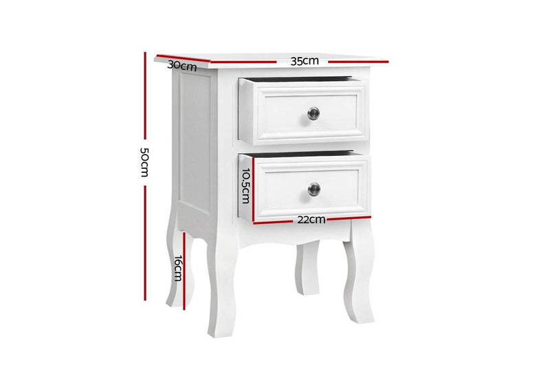 Artiss Bedside Table 2 Drawers - BISSET White