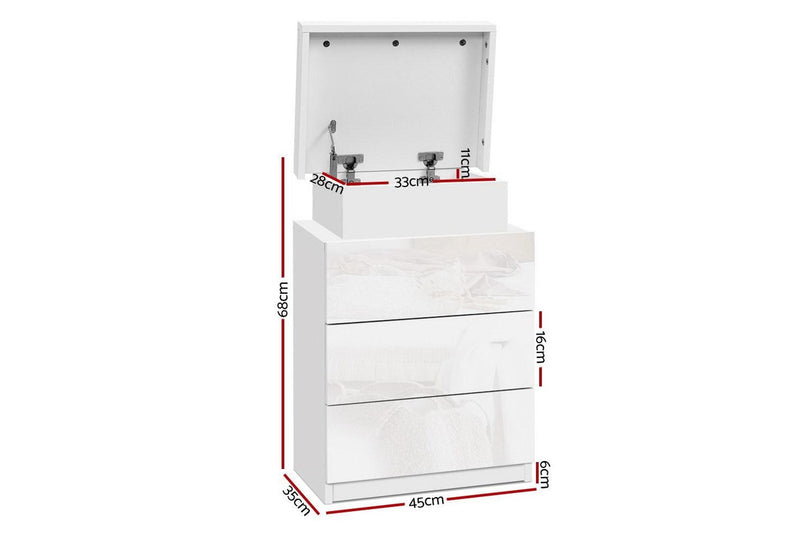 Artiss Bedside Table LED 3 Drawers - COLEY White