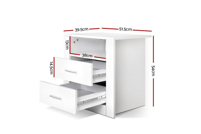 Artiss Bedside Table 2 Drawers with Shelf - TARA White