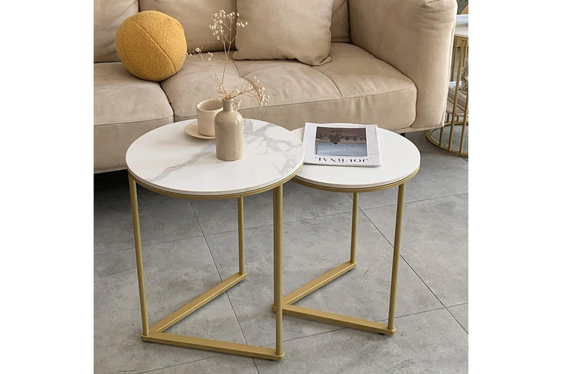 2 x Nesting bedside tables, Marble (Gold)