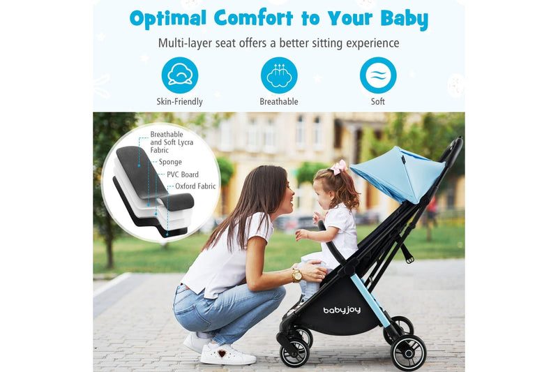 Costway Portable Stroller Prams Adjustable Pushchair w/Canopy & Storage Basket, Blue