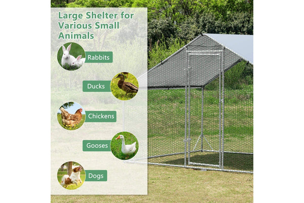 Costway Large Chicken Coop 2x3x1.95m Walk-in Cage Run Rabbit Hutch Outdoor Bunny Hen House Ferret Pet Enclosure Galvanized Steel