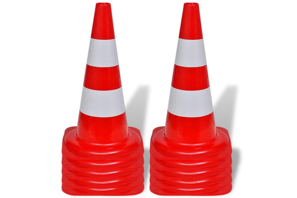 10 Reflective Traffic Cones Red and White 50 cm vidaXL