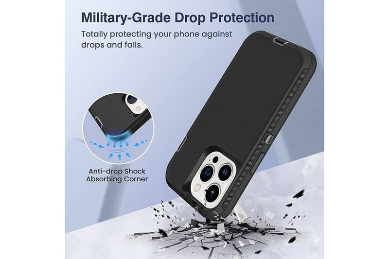 For Apple iPhone 13 Pro Max Case Drop Resistant Defender Tradies Heavy Duty Rugged Shockproof Tough Cover (Black)