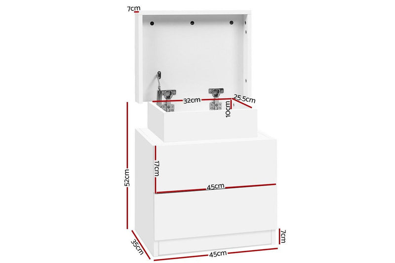 Artiss Bedside Table 2 Drawers Lift-up Storage - COLEY White