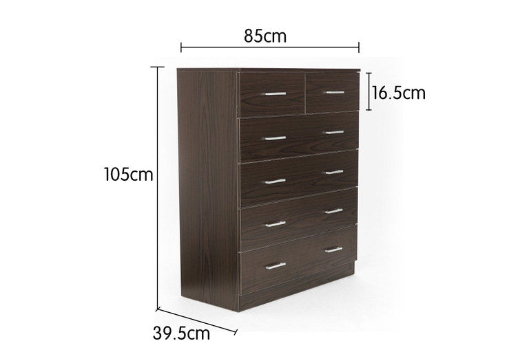 Sarantino Tallboy Dresser 6 Chest Of Drawers Cabinet Storage 85 x 39.5 x 105 in Brown