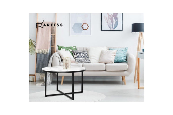 Artiss Coffee Table Round 70CM Marbel Effect