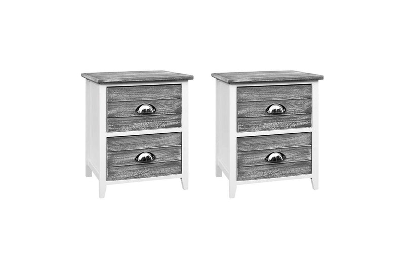 Artiss Bedside Table 2 Drawers Vintage X2 - THYME Grey