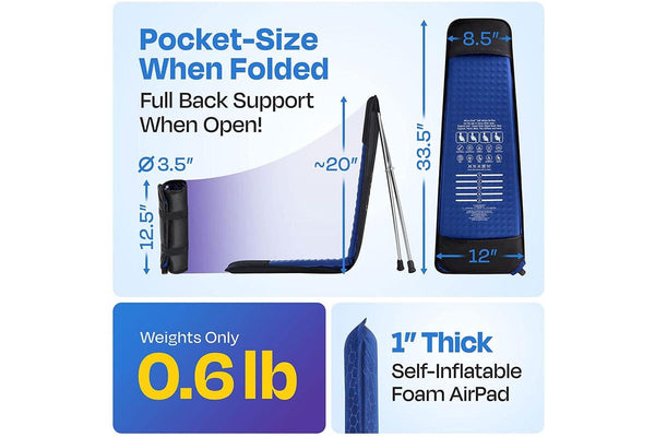 SitX AirPro Inflatable Foldable Portable Pocket-Sized Camping Chair Blue Black