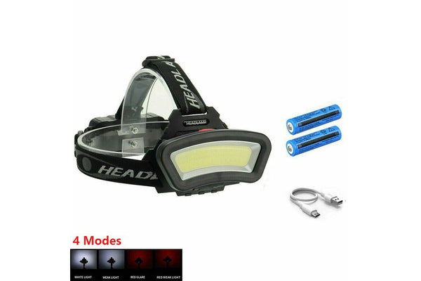 Costcom 100000LM COB+LED Headlamp Headlight Torch USB Rechargeable Flashlight Work 1PCS