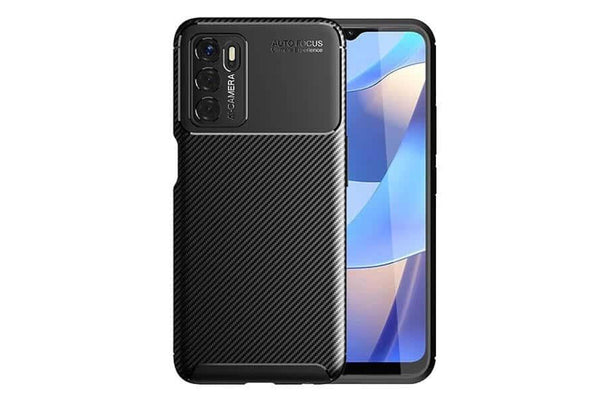 For Oppo A16S Case Shockproof Heavy Duty Rugged Anti Knock Matte Carbon Fiber Back Cover (Black)