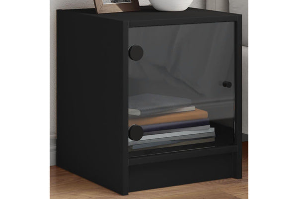 Bedside Cabinet with Glass Door Black 35x37x42 cm vidaXL