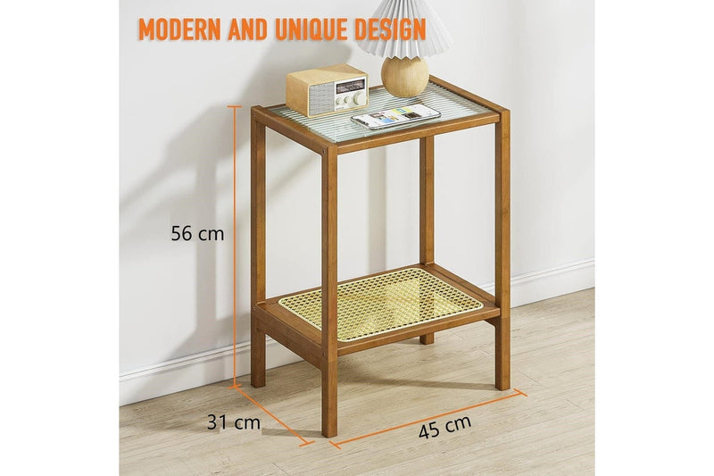 Boho Rattan Side Table with Storage for Small Spaces - Bedroom & Living Room