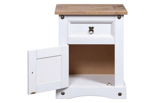 Bedside Cabinet Mexican Pine Corona Range White 53X39x67 Cm Bedside Tables