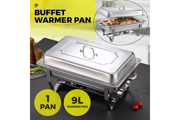 Alston 9Lx1 Food Buffet Warmer Pan Bain Marie Bow Chafing Dish Insulated Stainless Steel Stackable Tray Catering Food Server Set with Lid Party Banquet Dining