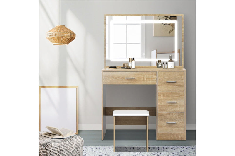 Oikiture Dressing Table Stool Set LED Light(Natural)