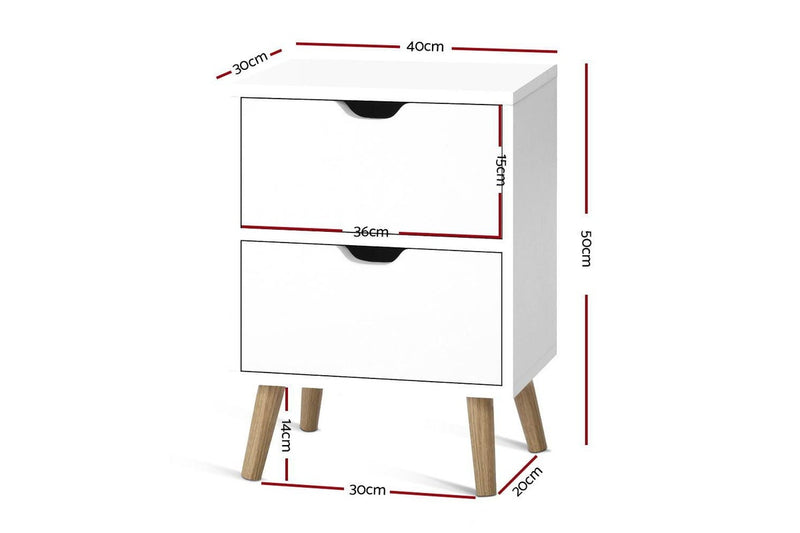 Artiss Bedside Table 2 Drawers - BODEN White