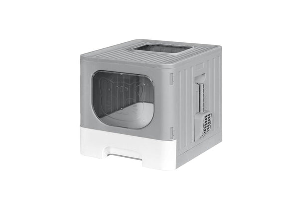 i.Pet Cat Litter Box Large Tray Kitty Toilet Enclosed Hooded Foldable Scoop Grey