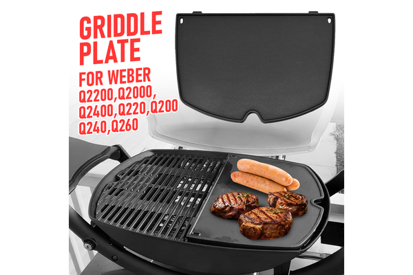 Cast Iron BBQ Half Griddle Plate Replacement Part For Weber Q models Q200 Q220 Q240 Q260 Q2000 Q2200 Q2400 Series Grills Non-stick Cooking Pan 38.5x27cm