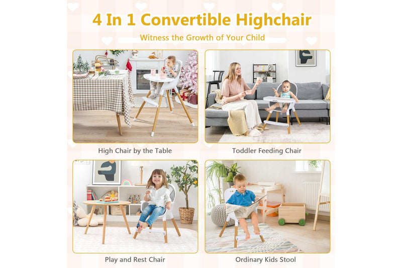 Costway kid Dining Chair Convertible Eating Highchiar Toddler Stool w/Removable Tray Grey