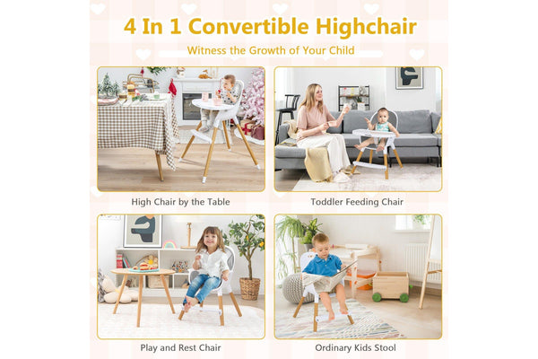 Giantex 4-in-1 Baby High Chair Convertible Infant Eating Highchair w/Adjustable Tray Kids Dining chair Grey