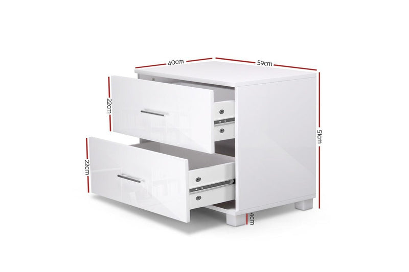 Artiss Bedside Table 2 Drawers High Gloss - White