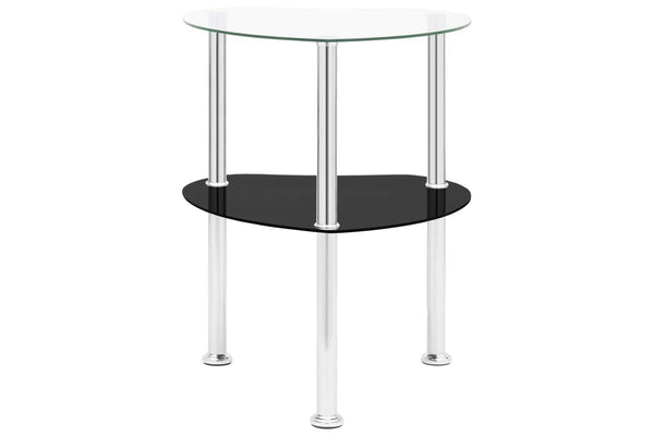 2-Tier Side Table Transparent & Black 38x38x50cm Tempered Glass vidaXL