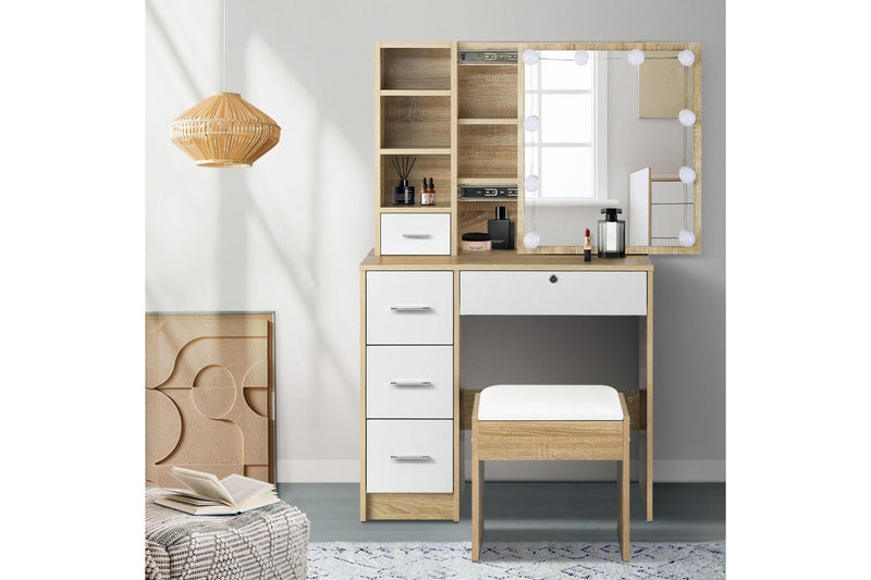 Oikiture Dressing Table Stool Set 10 LED Bulbs(Natural White)