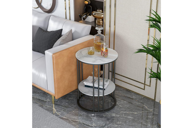 Small Round Marble Side Table White Bedside