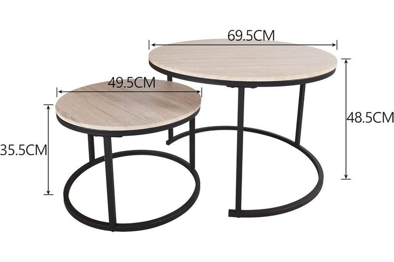 Wood Nesting Coffee Table Set - Round Tables for Living Room Furniture