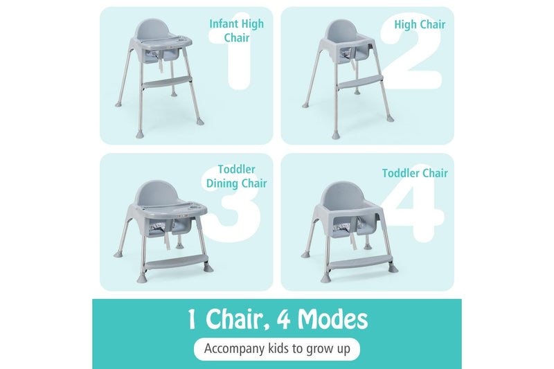 Giantex 4-in-1 Baby High Chair Foldable Infant Booster Seat Toddler Feeding Chair w/Removable Tray Grey