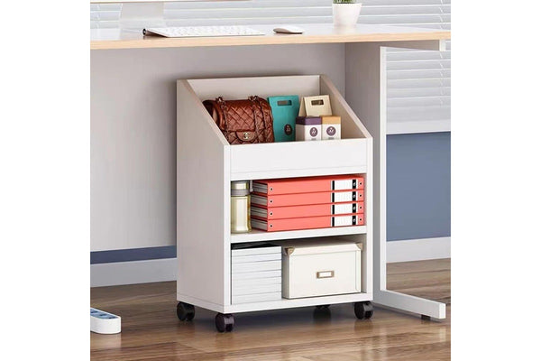 Mobile Bookshelf Wheels Office Cart Home Wooden Storage Side Cabinet