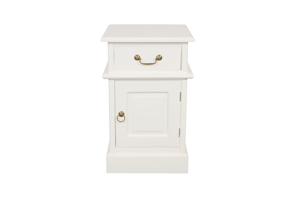 Tasmania 1 Solid Door Drawer Bedside (White) Bedside Tables