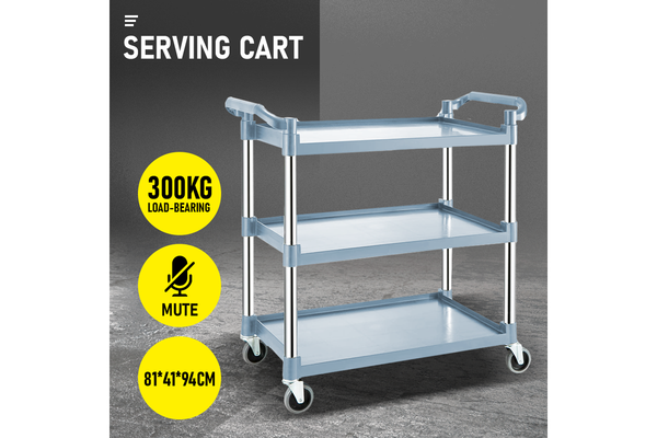 3 Tier Service Cart Trolley Restaurant Kitchen Food Serving Catering Large Shelf 300kg Capacity with Locking Wheels Hotel Restaurant Utility Cart
