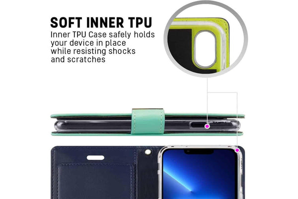 Goospery Apple iPhone 13 Pro Rich Diary Wallet Flip Case Leather Card Slots Magnetic Cover(Aqua) IP13P-RIC-MNT