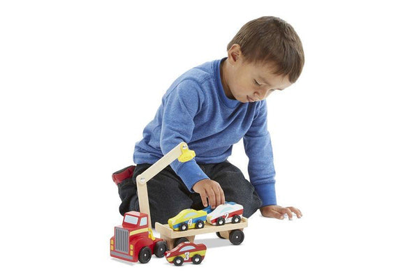 Melissa & Doug: Magnetic Car Loader - Wooden Vehicle Set