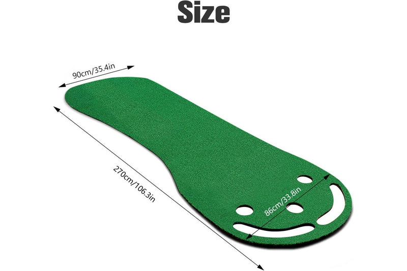 Indoor Golf Putting Green Mat - Non-Slip 3-Hole Design for Home/Office Play - 90x270cm